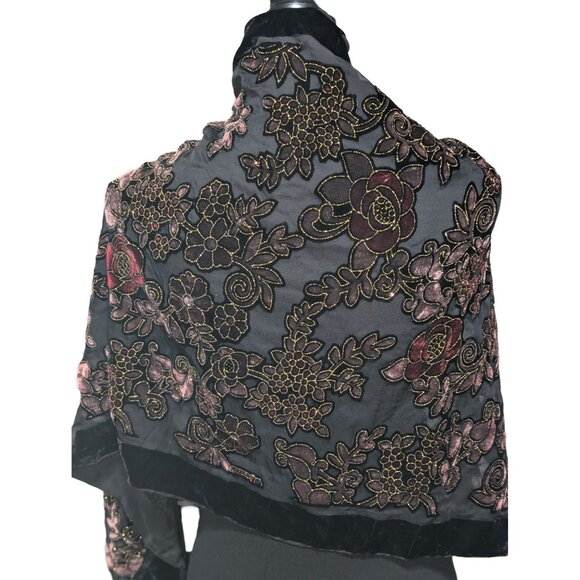 Beautiful Floral Black, Gold, Red, and Pink Italian Scarf From Italy Silk and Co - Picture 3 of 5
